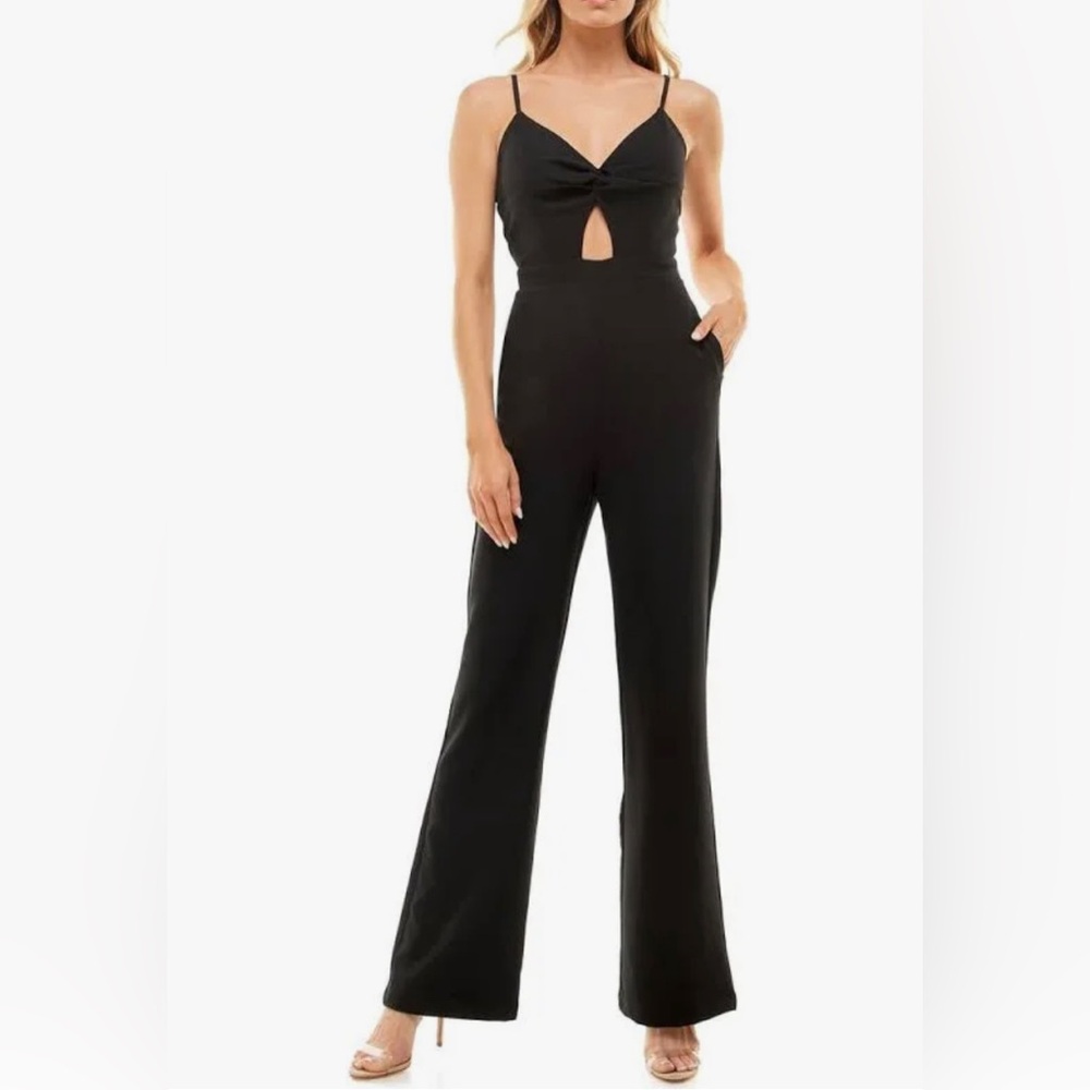Socialite Black Jumpsuit with Wide-Leg Design and Midriff Cutout